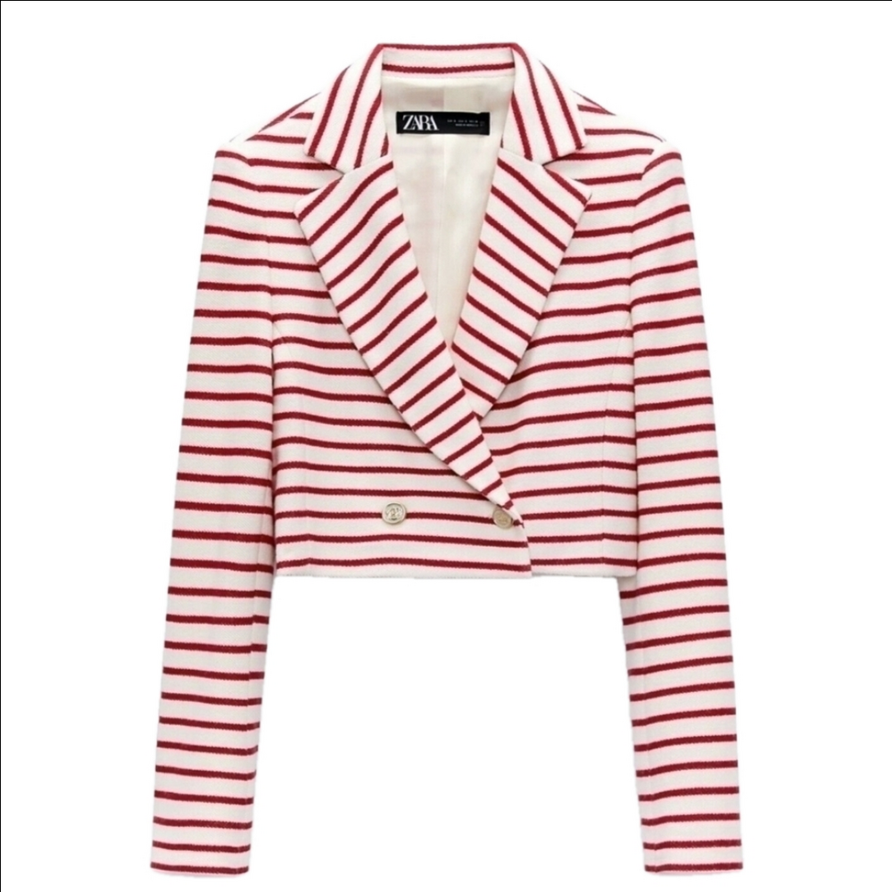 NWOT ZARA striped nautical coastal cropped blazer